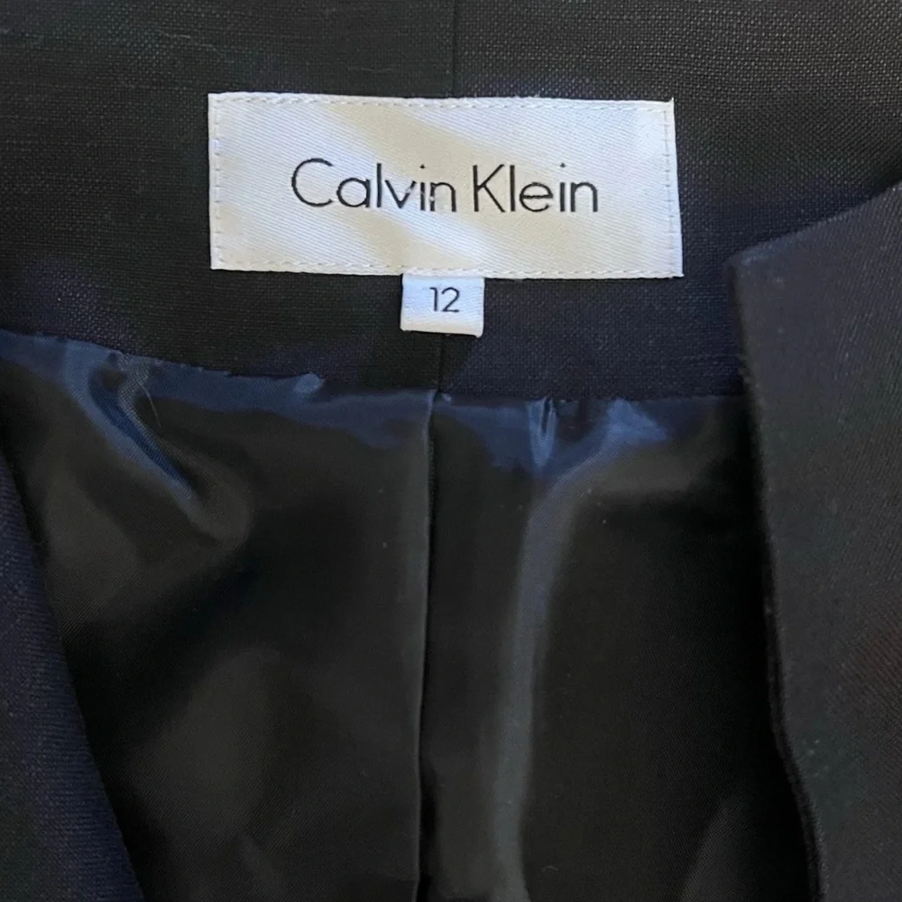 Calvin Klein Linen Blend Long Open Front Blazer Jacket Sz 12 - Picture 5 of 6